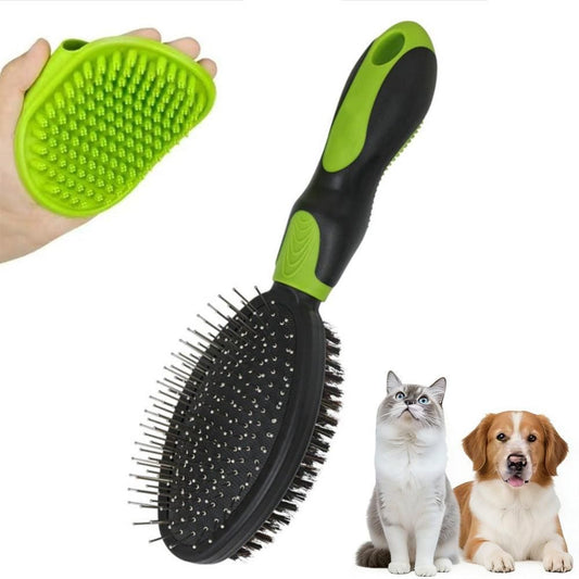 2PCS Pet Grooming Tools Double-Sided Brush for Shedding and Bathing