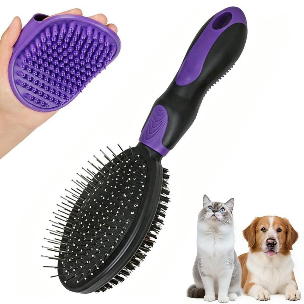 2PCS Pet Grooming Tools Double-Sided Brush for Shedding and Bathing