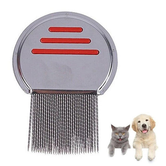 Stainless Steel Pet Flea Comb Fine Tooth Grooming Tool Red