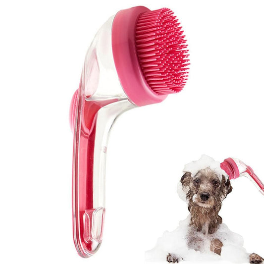 2-in-1 Pet Bath Brush with Built-in Shampoo Dispenser Dog Shampoo | Red