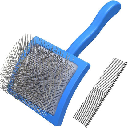 2-Piece Dog Slicker Brush & Comb Set for Grooming & Detangling Blue