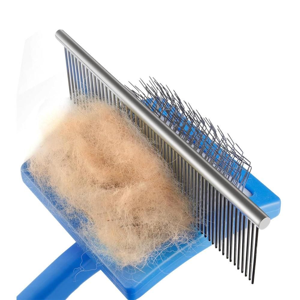 2-Piece Dog Slicker Brush & Comb Set for Grooming & Detangling Blue
