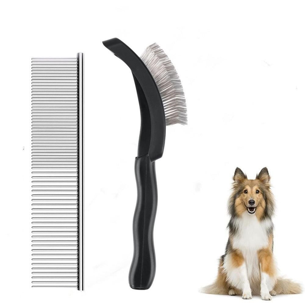 2-Piece Dog Slicker Brush & Comb Set for Grooming & Detangling Blue