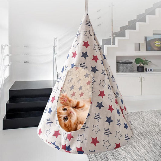 Pet Cat Tent Cone Hammock with Thick Mat Warm Cotton Cage Hanging Bed