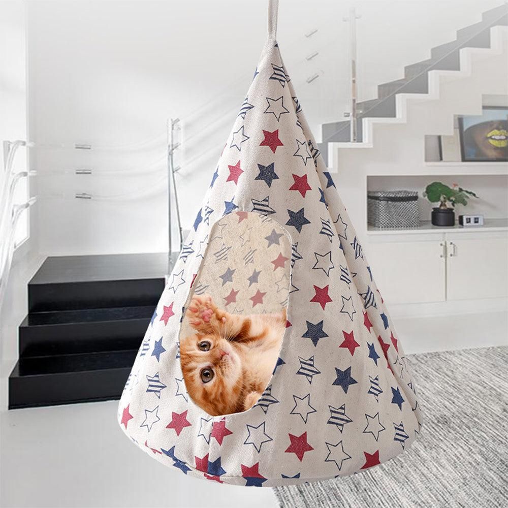 Pet Cat Tent Cone Hammock with Thick Mat Warm Cotton Cage Hanging Bed