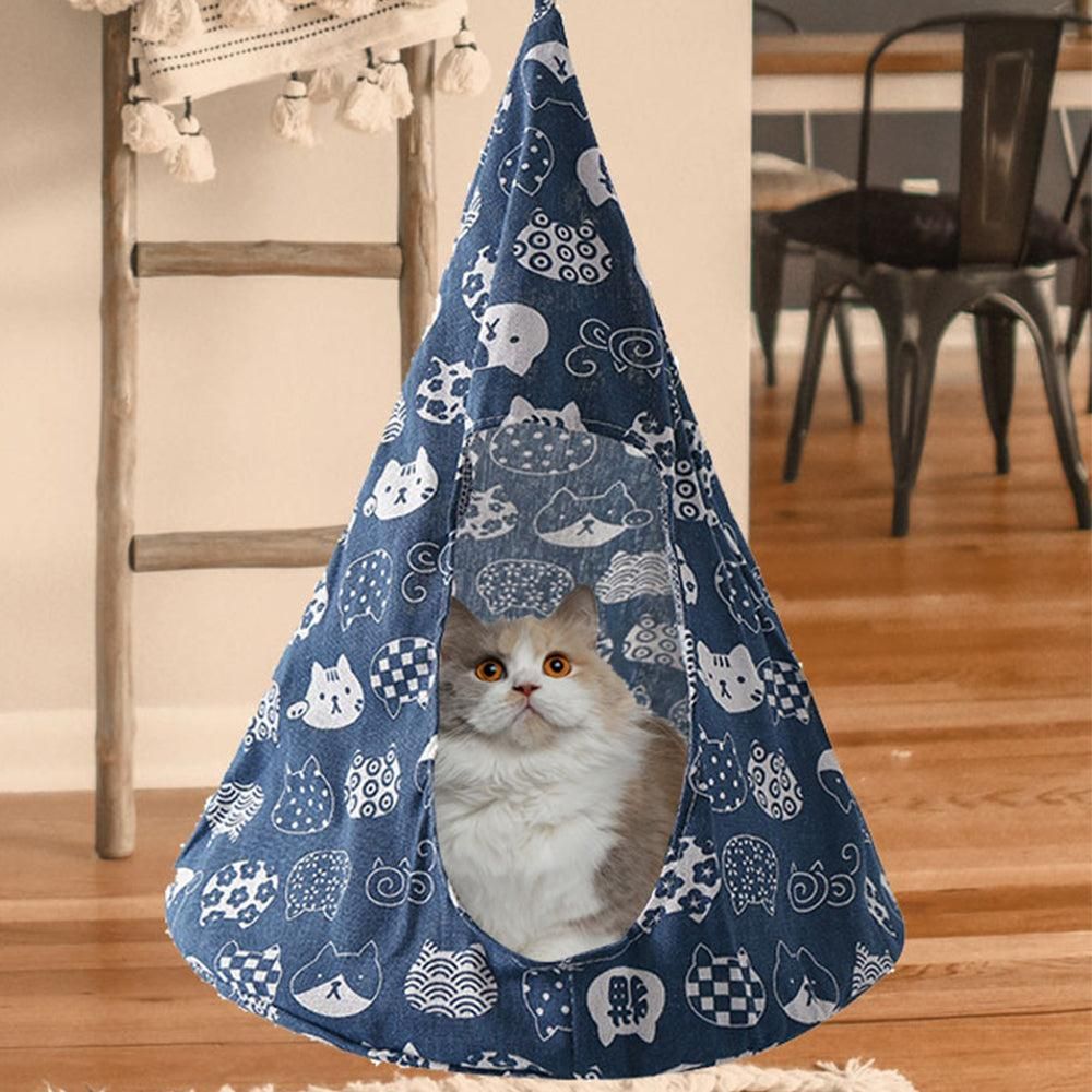 Pet Cat Tent Cone Hammock with Thick Mat Warm Cotton Cage Hanging Bed