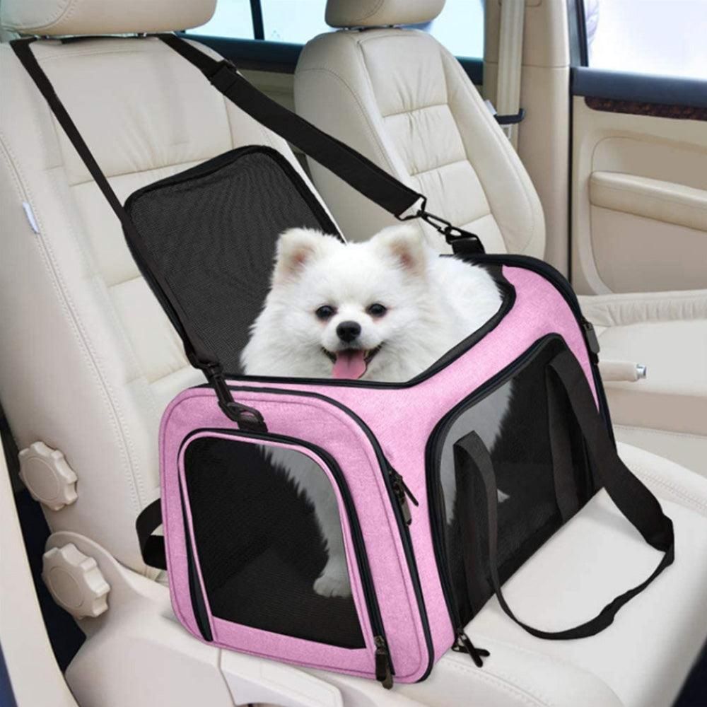 Foldable Travel Pet Carrier Bag | Cat & Dog Kennel | Pink | Large