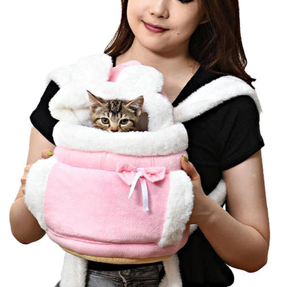 Plush Pet Carrier Backpack with Hand Warmer Pocket | Pink