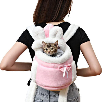 Plush Pet Carrier Backpack with Hand Warmer Pocket | Pink