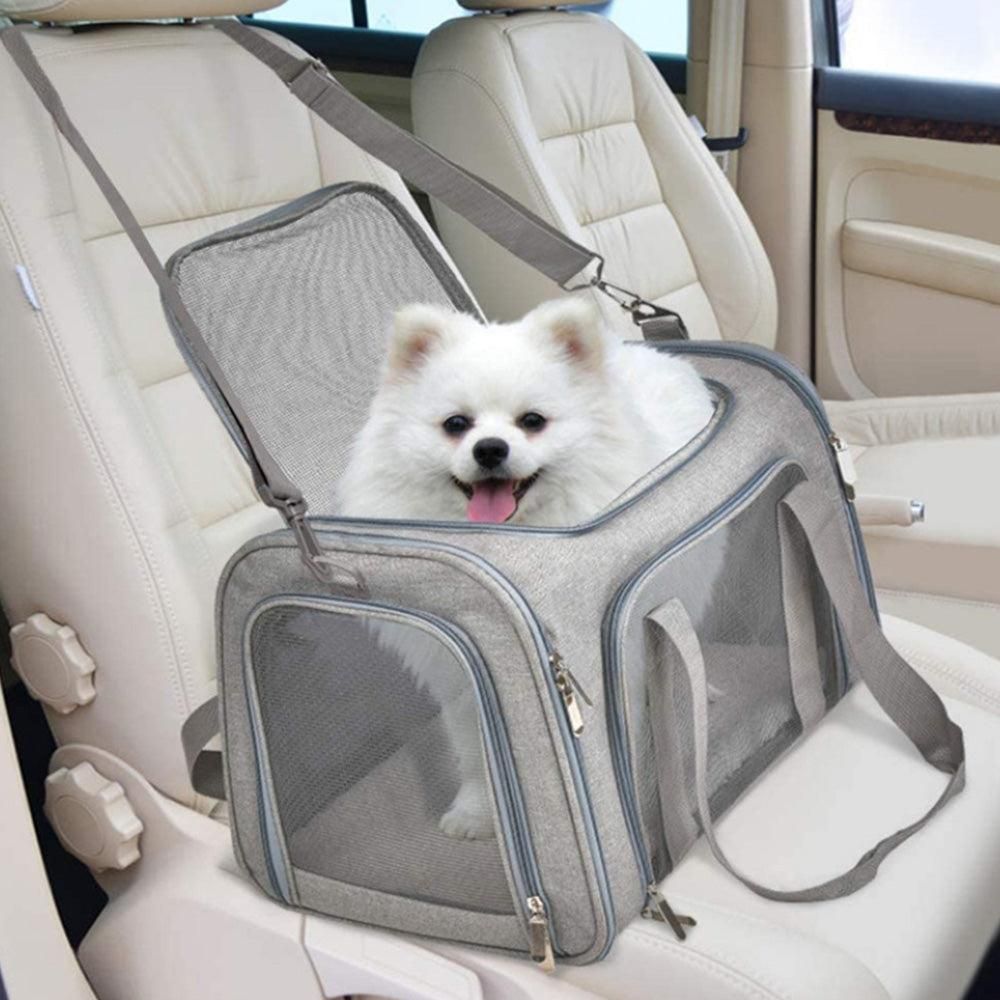 Foldable Travel Pet Carrier Bag | Cat & Dog Kennel | Grey | XL