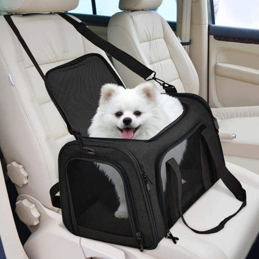 Foldable Travel Pet Carrier Bag | Cat & Dog Kennel | Black | XL