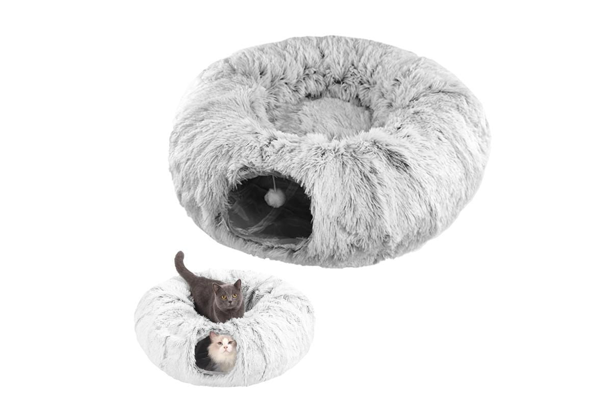 Plush Cat Tunnel with Cat Bed Pet Cat Tunnel Toys Gray