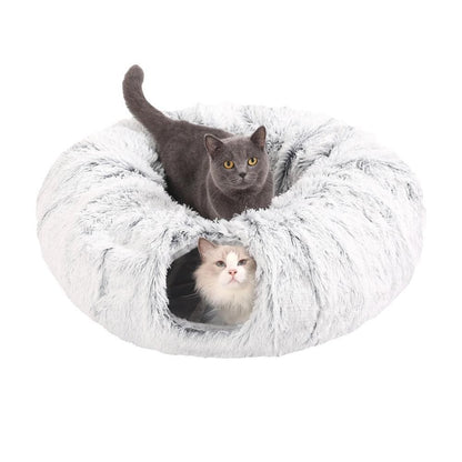 Plush Cat Tunnel with Cat Bed Pet Cat Tunnel Toys Gray