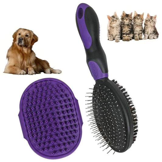 2PCS Pet Grooming Brushes Deshedding Bath Brush for Dogs Cats & Horses | Purple