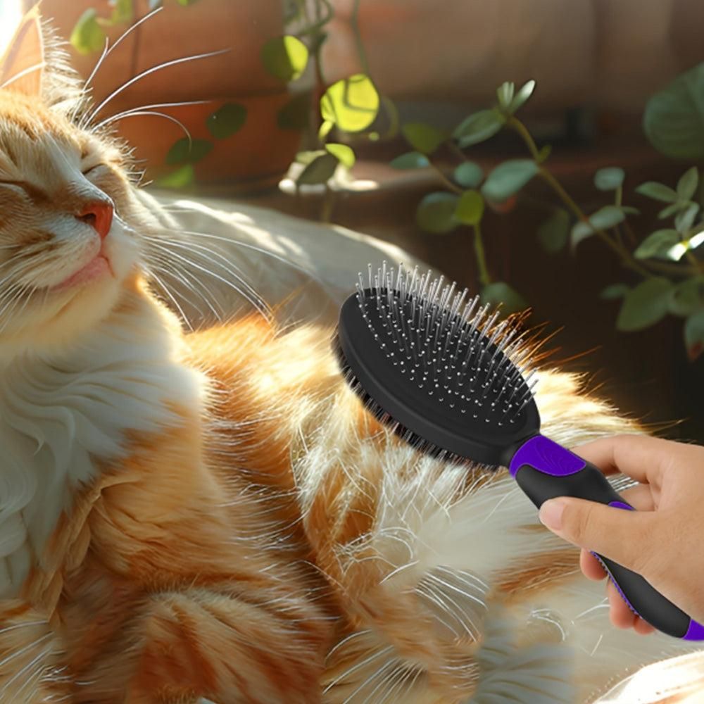 2PCS Pet Grooming Brushes Deshedding Bath Brush for Dogs Cats & Horses | Purple