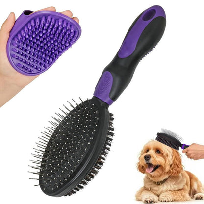 2PCS Pet Grooming Brushes Deshedding Bath Brush for Dogs Cats & Horses | Purple