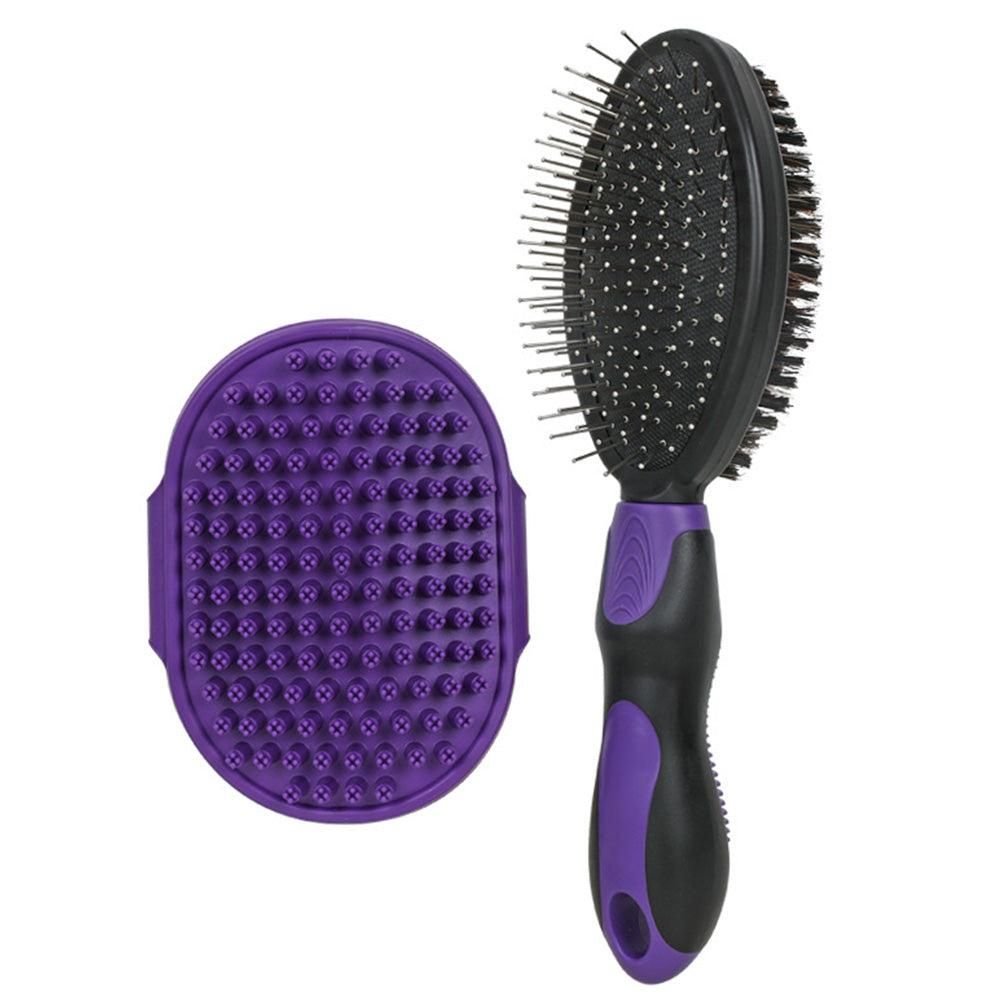 2PCS Pet Grooming Brushes Deshedding Bath Brush for Dogs Cats & Horses | Purple
