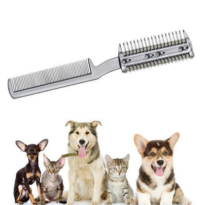 Two-Sided Pet Grooming Comb with Razor for Dog & Cat Fur Trimming