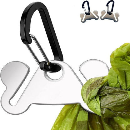 Metal Dog Poop Bag Holder Clips 2-Pack | Hands-Free Leash Attachment