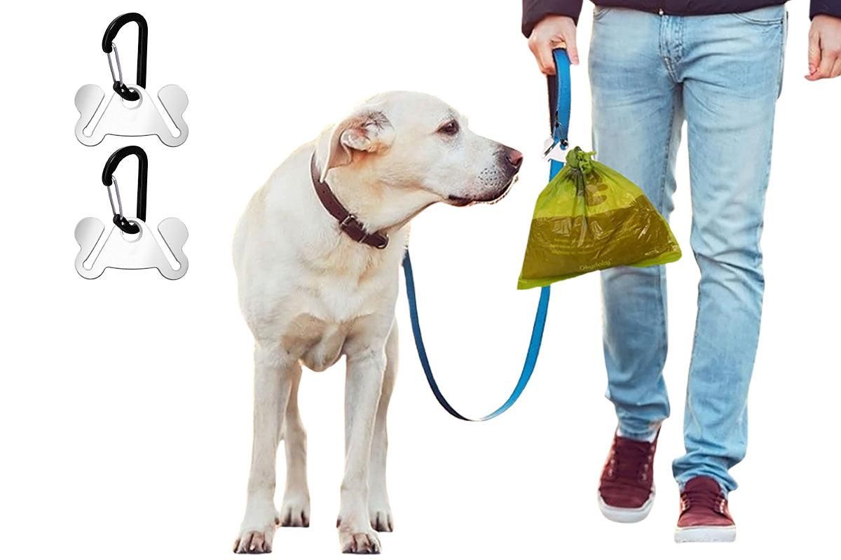 Metal Dog Poop Bag Holder Clips 2-Pack | Hands-Free Leash Attachment