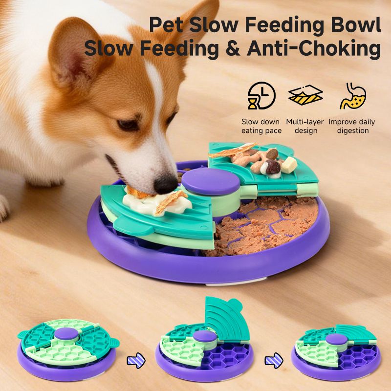3-in-1 Pet Puzzle Slow Feeder Bowl with Multi-Level Rotating Disk