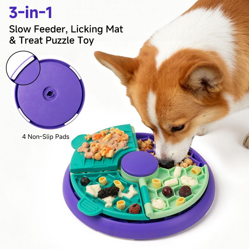 3-in-1 Pet Puzzle Slow Feeder Bowl with Multi-Level Rotating Disk