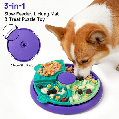3-in-1 Pet Puzzle Slow Feeder Bowl with Multi-Level Rotating Disk