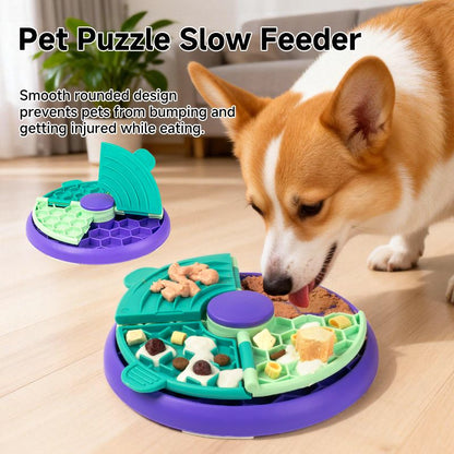 3-in-1 Pet Puzzle Slow Feeder Bowl with Multi-Level Rotating Disk
