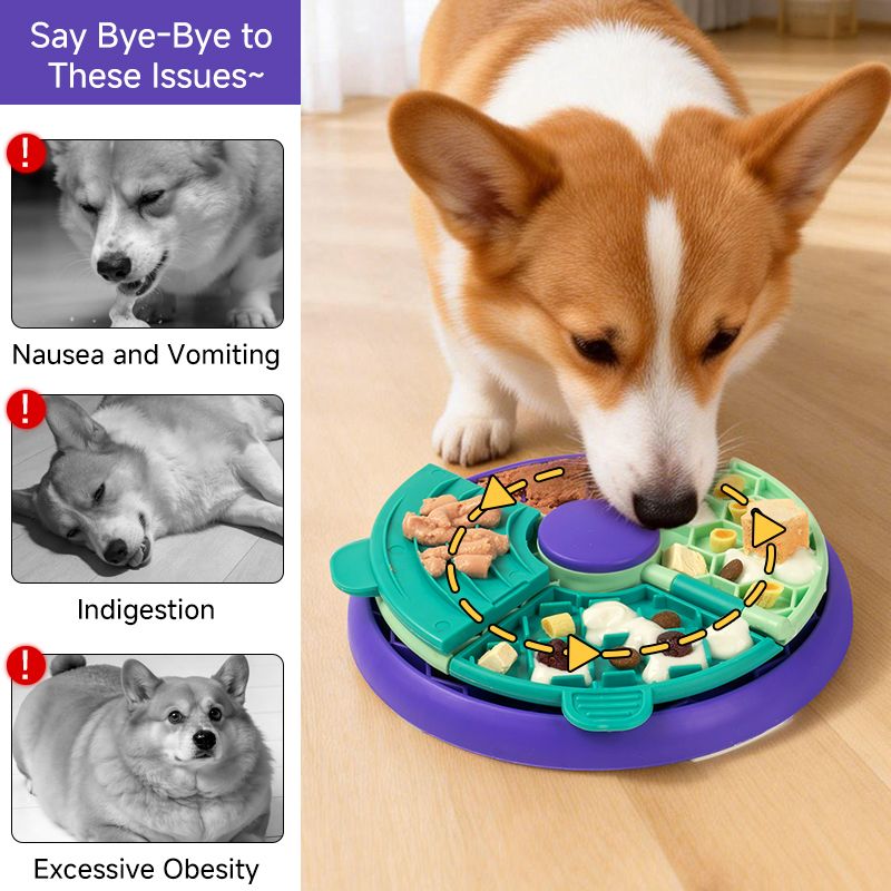 3-in-1 Pet Puzzle Slow Feeder Bowl with Multi-Level Rotating Disk