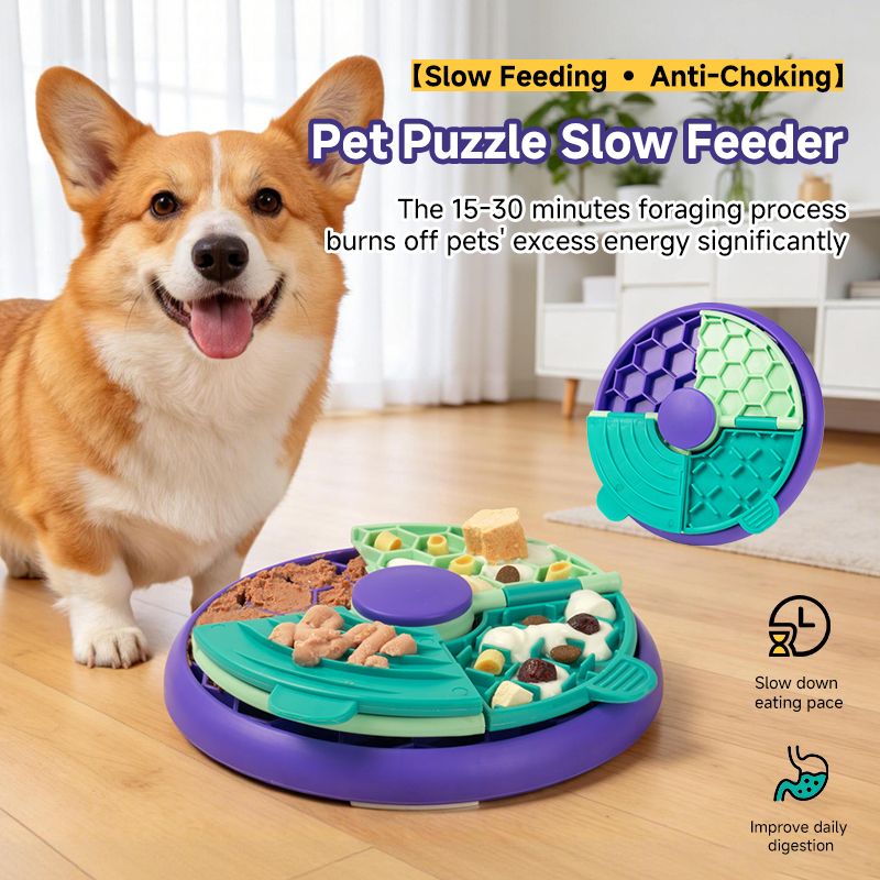 3-in-1 Pet Puzzle Slow Feeder Bowl with Multi-Level Rotating Disk