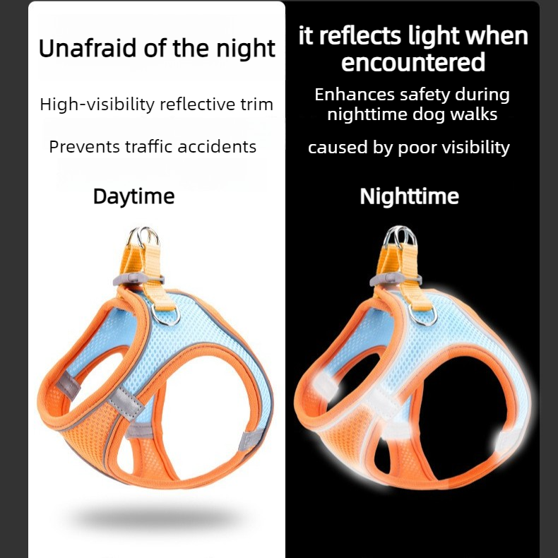 Breathable Reflective Pet Harness Set: Vest-Style Dog Harness + Leash | Blue-S