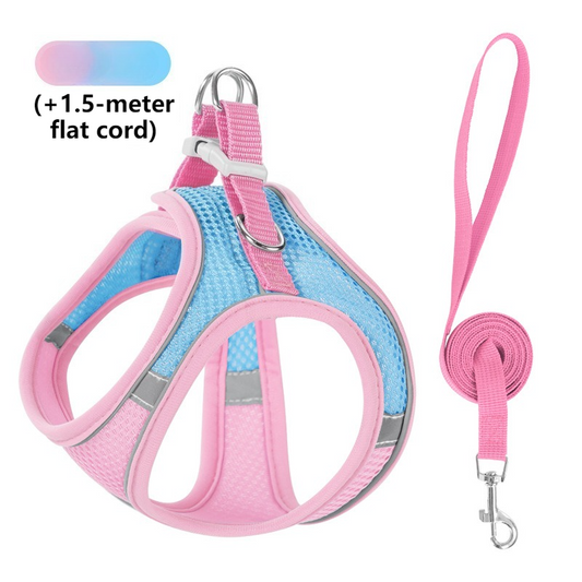 Breathable Reflective Pet Harness Set: Vest-Style Dog Harness + Leash | Blue-XXS