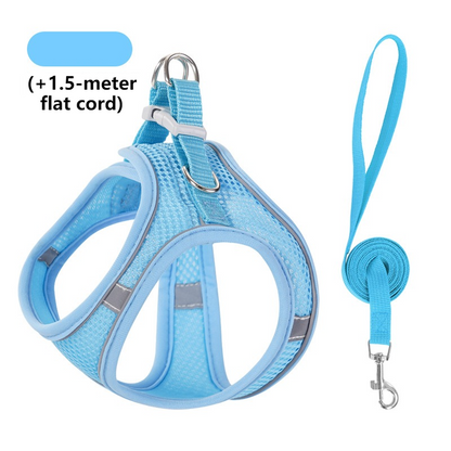 Breathable Reflective Pet Harness Set: Vest-Style Dog Harness + Leash | Blue-L (2)