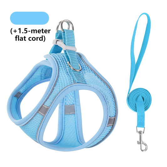 Breathable Reflective Pet Harness Set: Vest-Style Dog Harness + Leash | Blue-XXS (3)