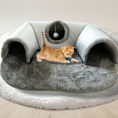 Warm Cat Tunnel Bed | Autumn/Winter Plush | Play-and-Sleep Cat Run