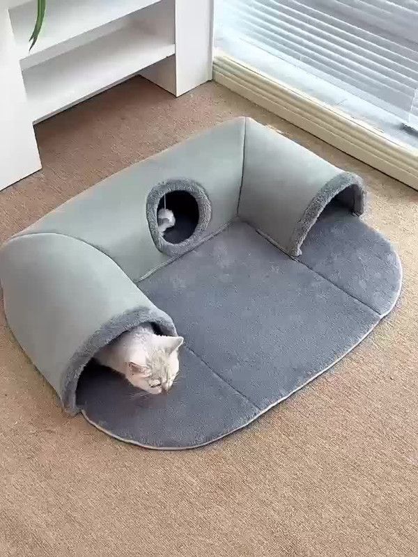 Warm Cat Tunnel Bed | Autumn/Winter Plush | Play-and-Sleep Cat Run