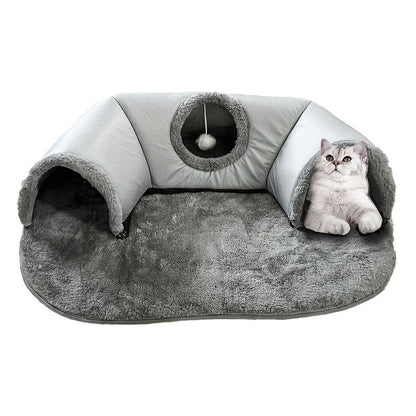 Warm Cat Tunnel Bed | Autumn/Winter Plush | Play-and-Sleep Cat Run
