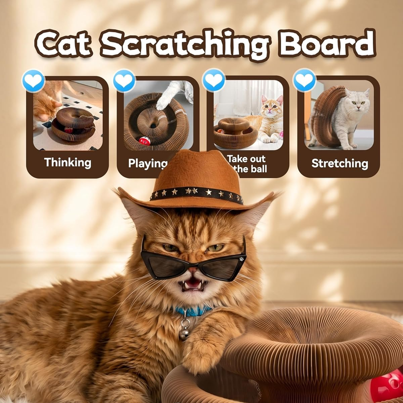 Accordion Cat Scratcher 2-Pack | Corrugated Cardboard | With Ball Toy