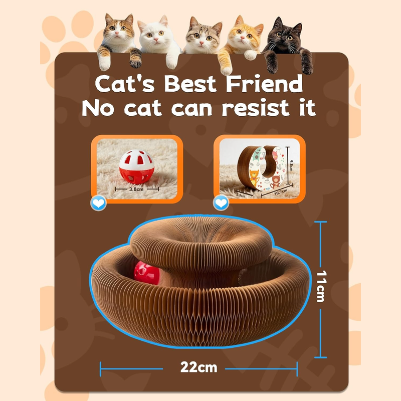 Accordion Cat Scratcher 2-Pack | Corrugated Cardboard | With Ball Toy