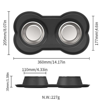 Anti Tip Stainless Steel Dog Bowl 2 in 1 Food Water Bowl