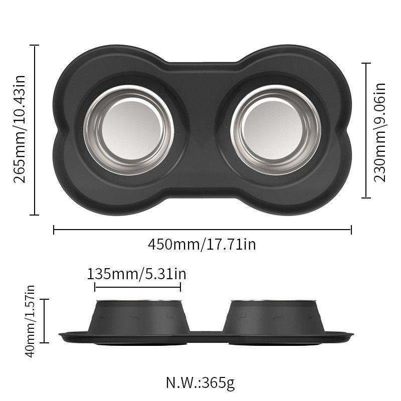 Anti Tip Stainless Steel Dog Bowl 2 in 2 Food Water Bowl