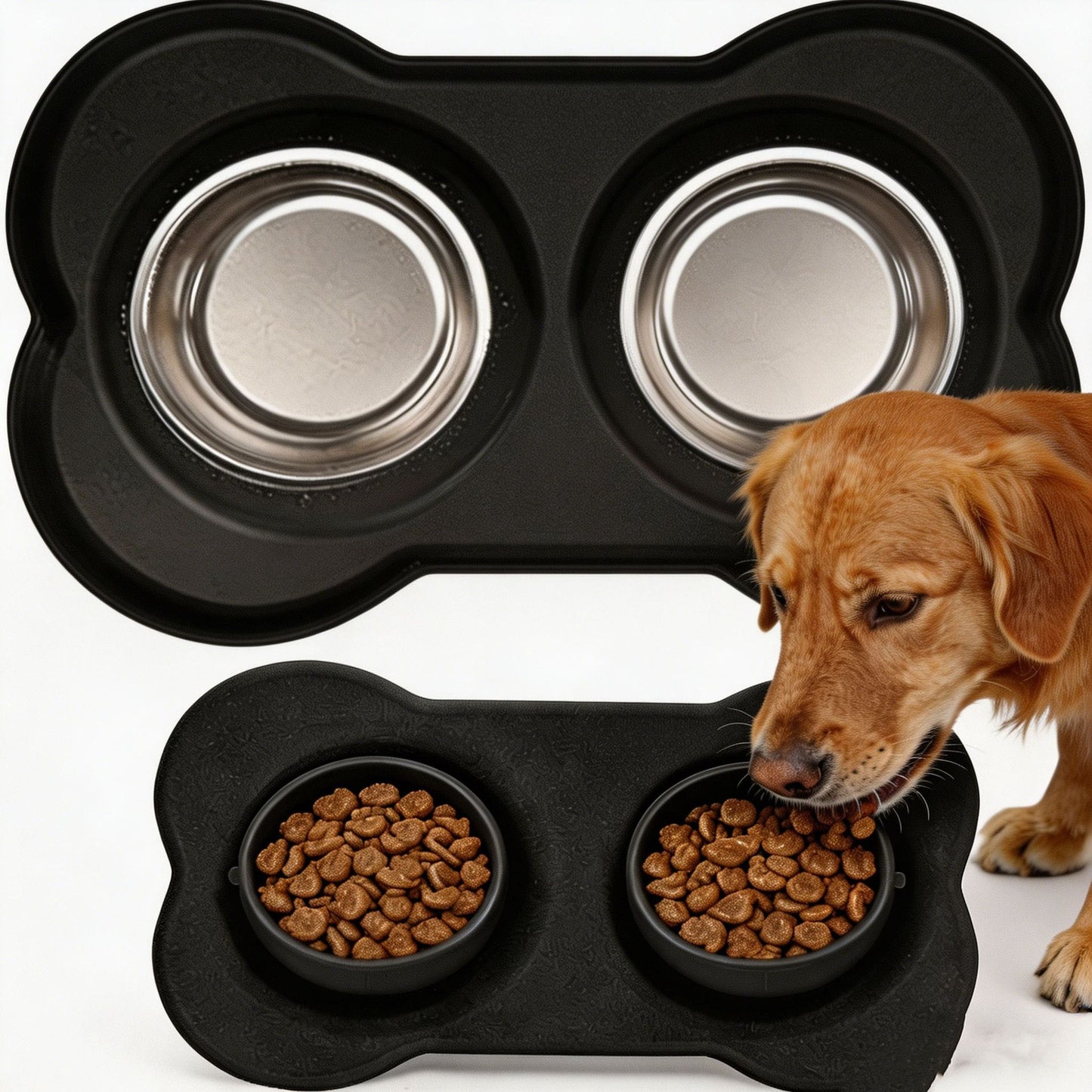 Anti Tip Stainless Steel Dog Bowl 2 in 2 Food Water Bowl