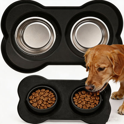 Anti Tip Stainless Steel Dog Bowl 2 in 2 Food Water Bowl
