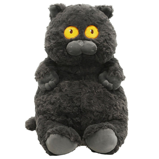 Cat Plush Toy Cute Soft Skin Friendly Fluffy Staring Short Plush Cat | Black
