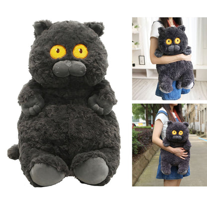 Cat Plush Toy Cute Soft Skin Friendly Fluffy Staring Short Plush Cat | Black
