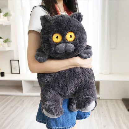 Cat Plush Toy Cute Soft Skin Friendly Fluffy Staring Short Plush Cat | Black