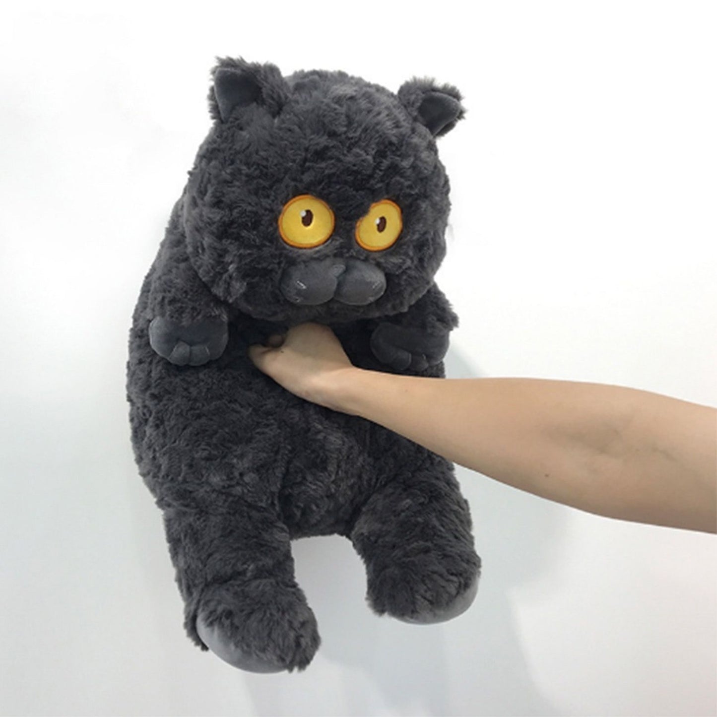 Cat Plush Toy Cute Soft Skin Friendly Fluffy Staring Short Plush Cat | Black
