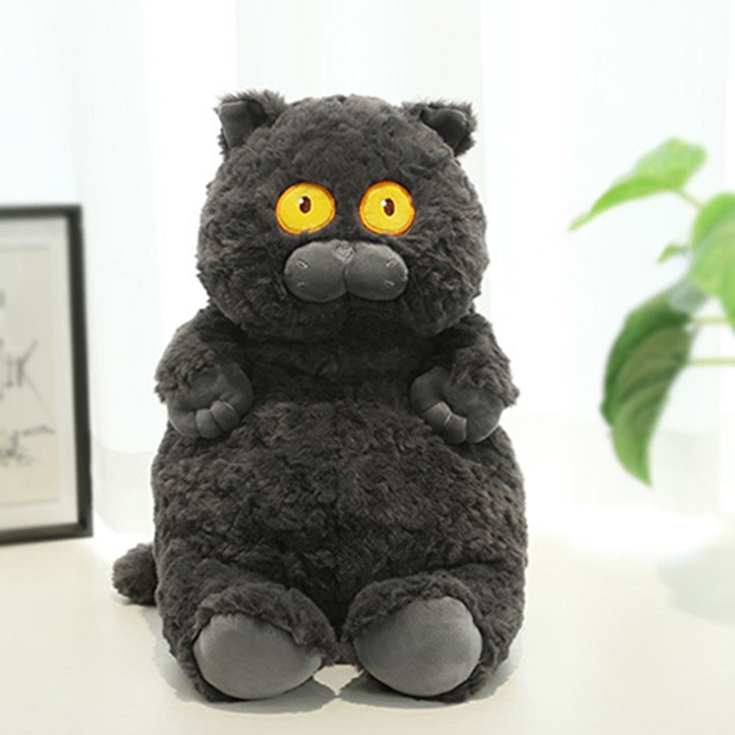 Cat Plush Toy Cute Soft Skin Friendly Fluffy Staring Short Plush Cat | Black