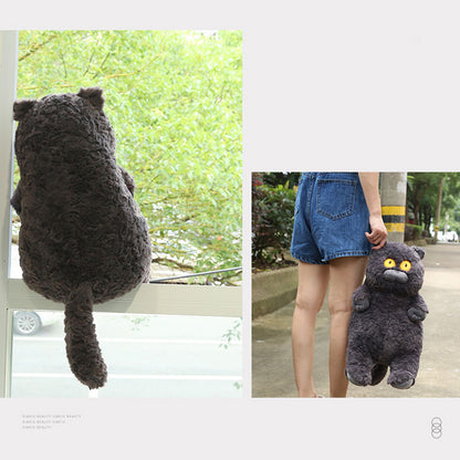 Cat Plush Toy Cute Soft Skin Friendly Fluffy Staring Short Plush Cat | Black