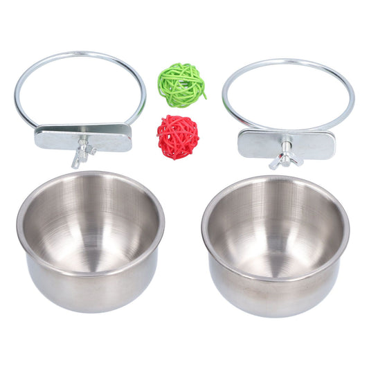 Stainless Steel Parrot Feeding Bowl with Rattan Ball for Hamster Small
